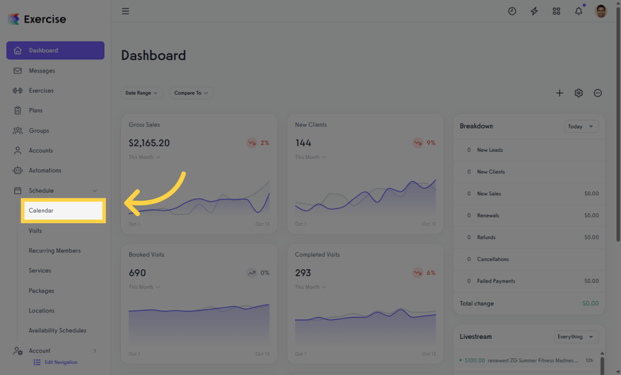 Access the Calendar tab to view and manage your schedule.