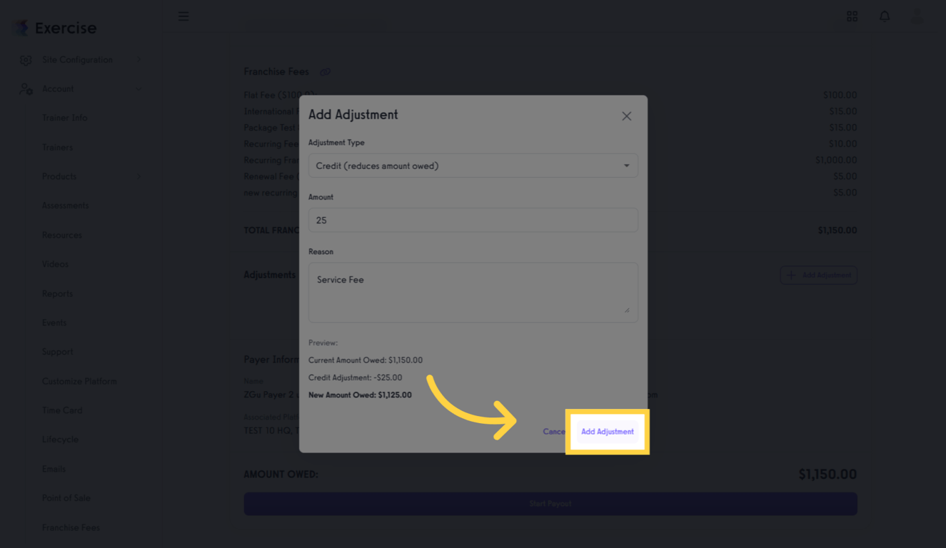 Confirm Add Adjustment