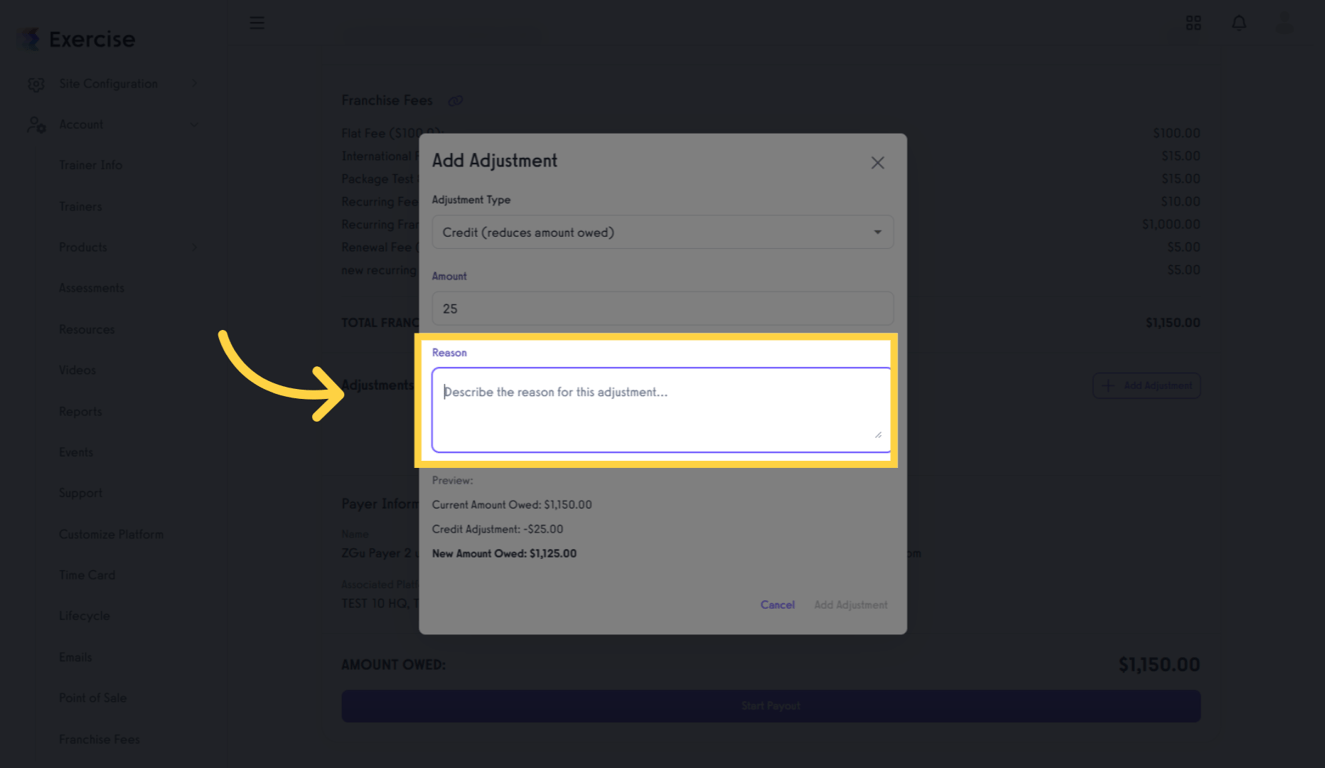 Enter Adjustment Reason