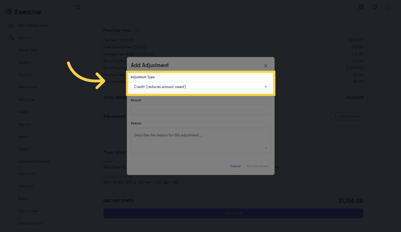 Open Adjustment Type Options