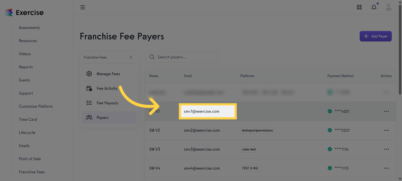 Select the Franchise Fee Payer.