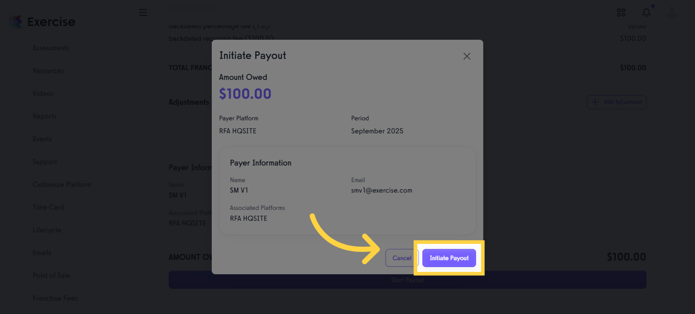 Confirm the Payout Initiation.