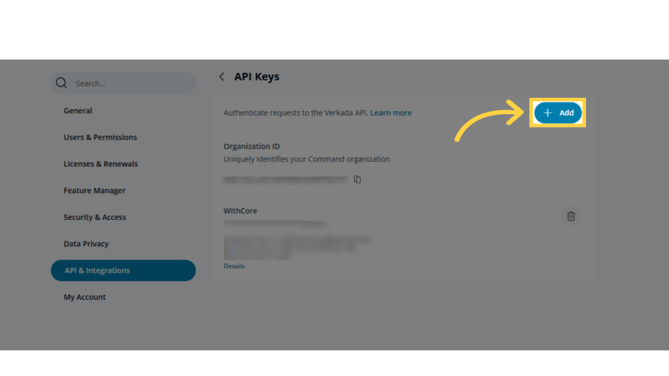 Click '+Add' button to generate API Key.