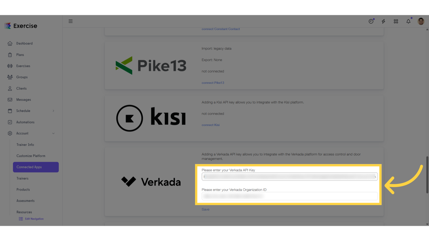 Enter your API key and Organization ID.