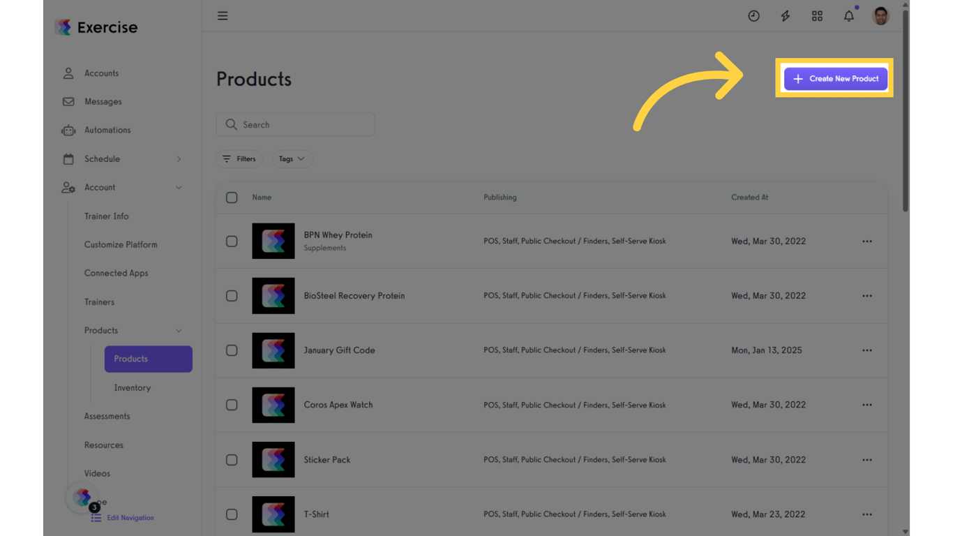 Click 'Create New Product'