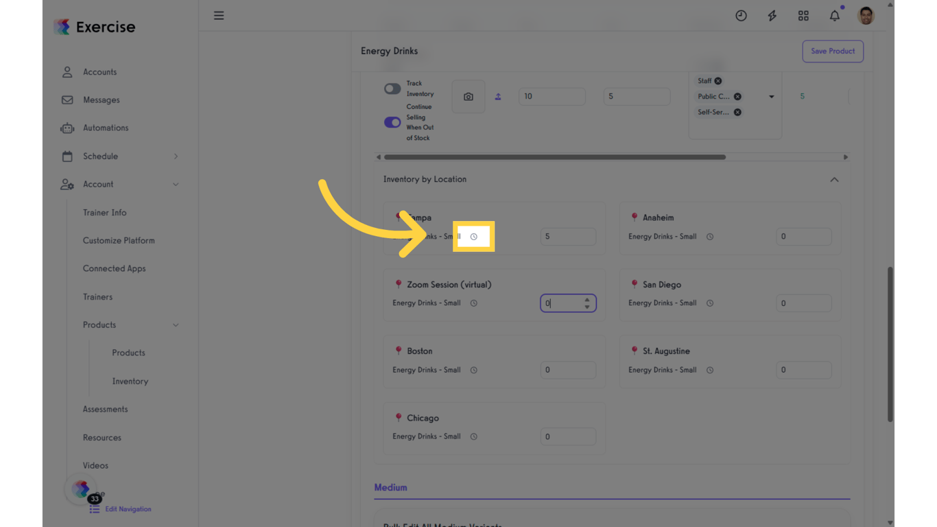 Click the “Inventory History” icon.