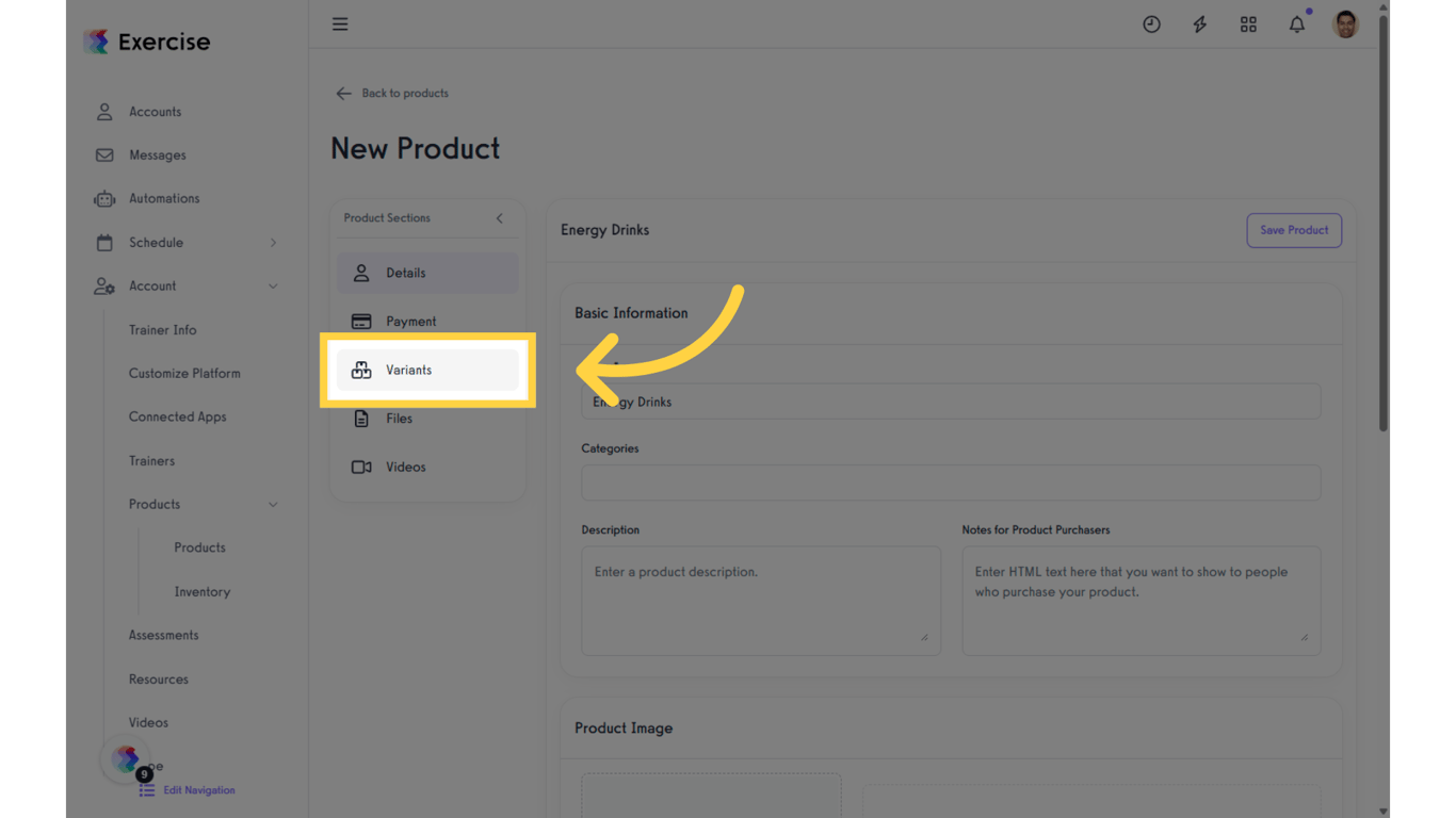 Click 'Variants' tab.