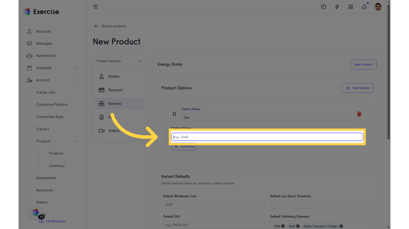 Click '​Option Values' field.