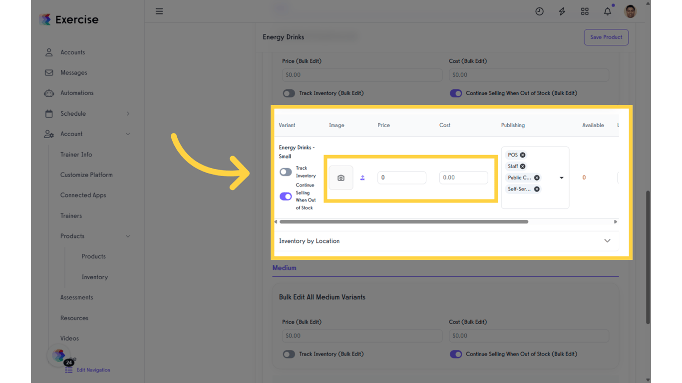 Editing a Product Variant: Image, Price, and Attributes.
