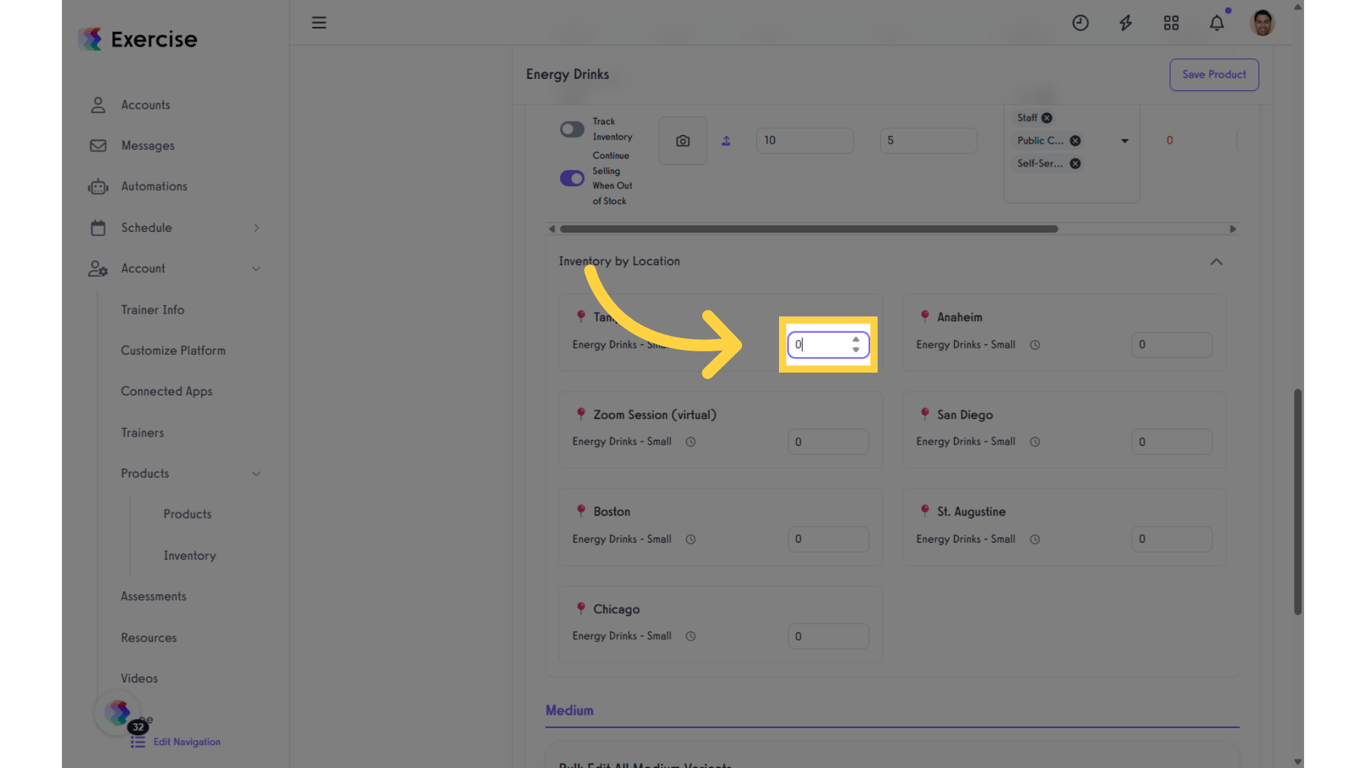 Specify the inventory stock amount.