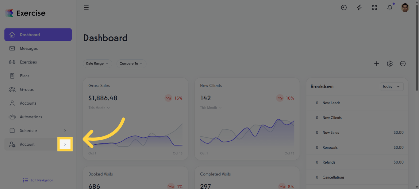 Click the Arrow Menu.
