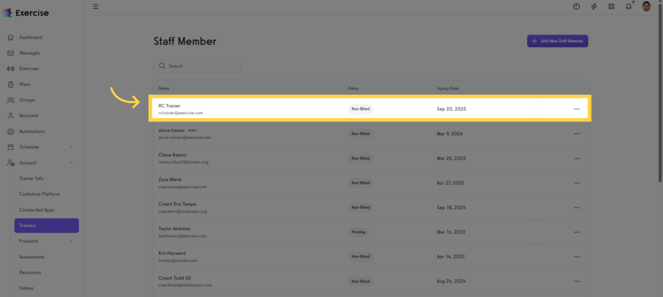 Select a specific sub-trainer profile.