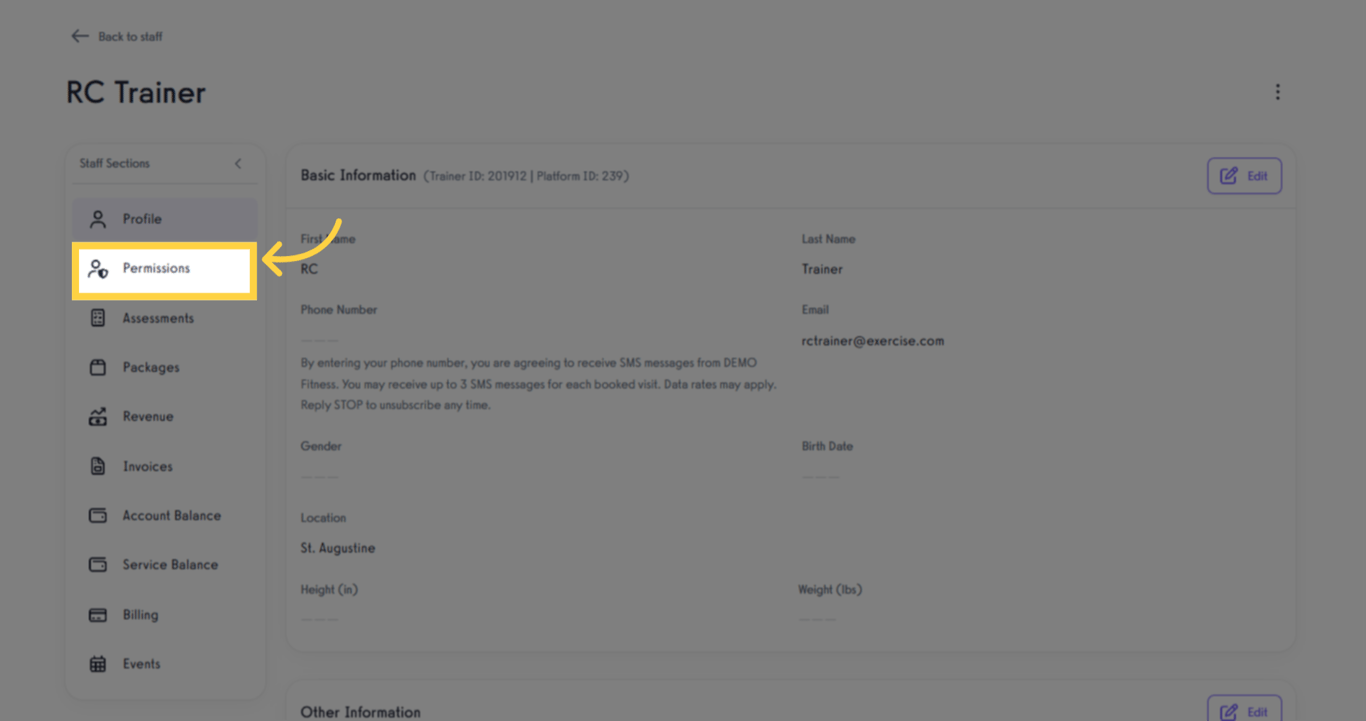 Go to 'Permissions' tab for sub-trainer.