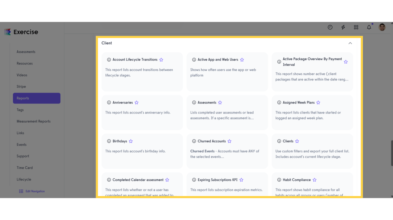 View Client Report Section