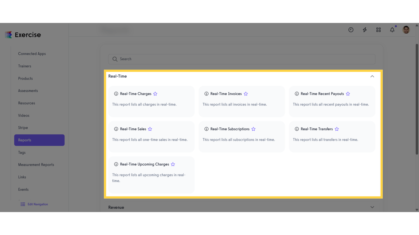 View Real-Time Report Section