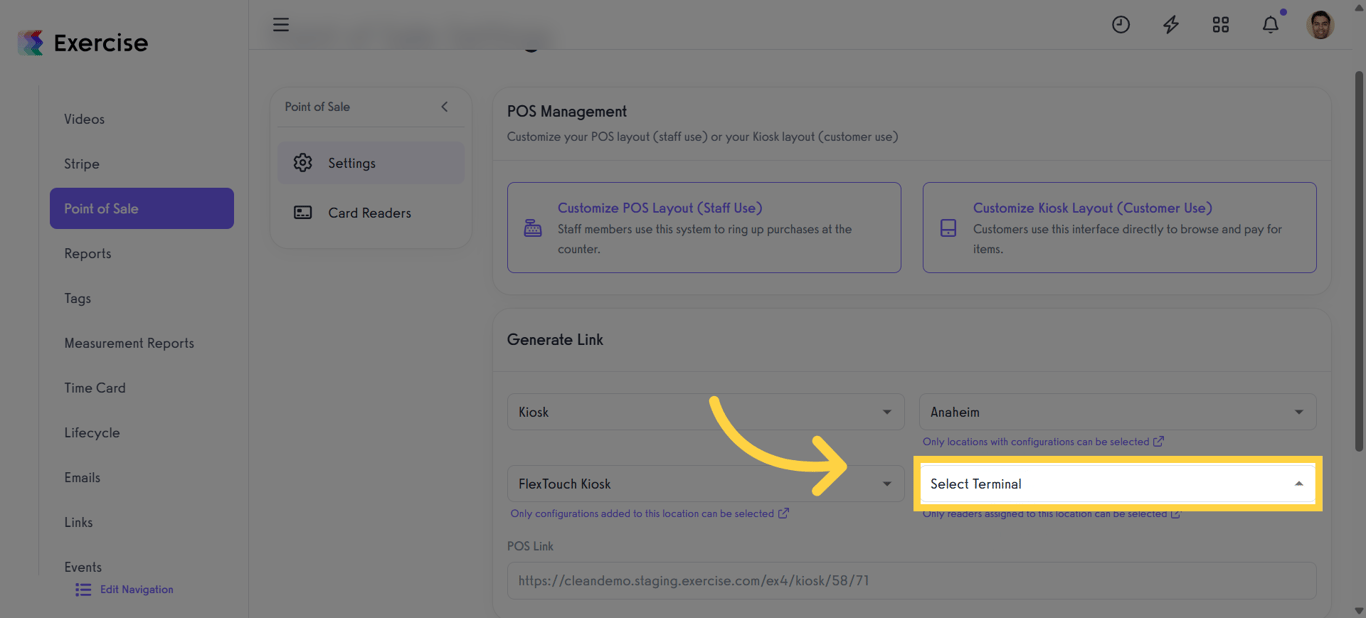 Open Terminal Selection for Kiosk