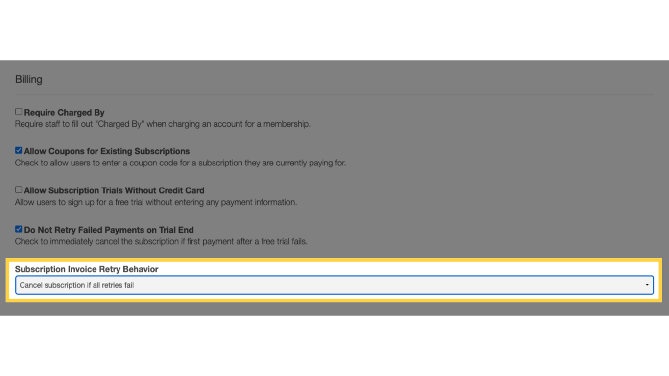 Subscription Invoice Retry Behavior.