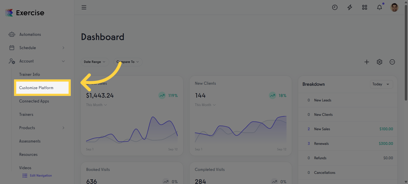 Click Customize Platform