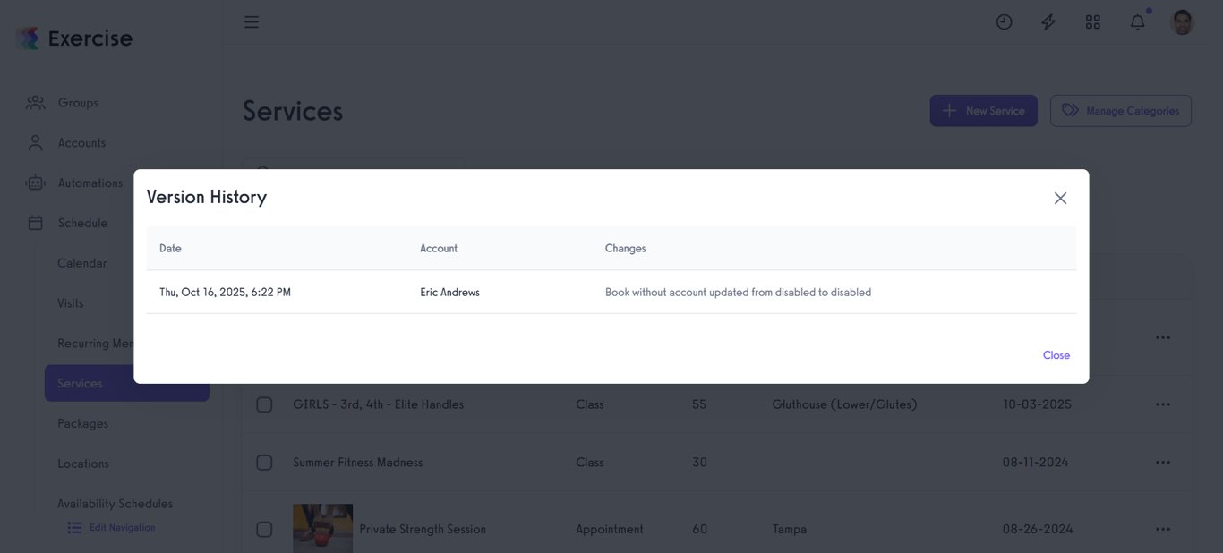 Review Services Version Details