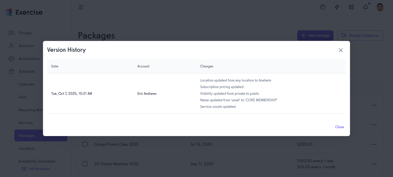 Review Packages Version Details
