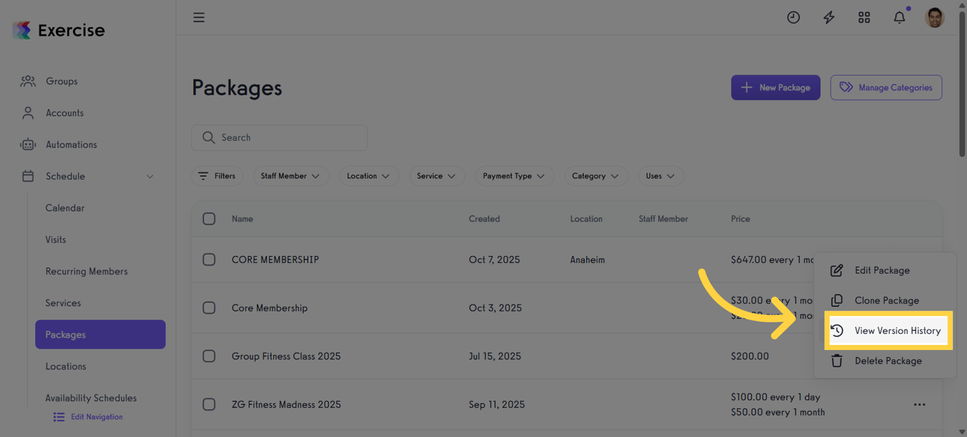 Open Packages Version History