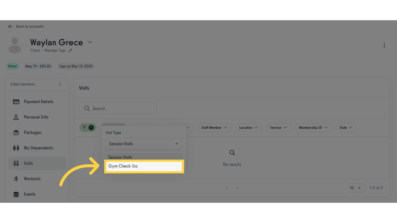 filter by 'Visit Type'