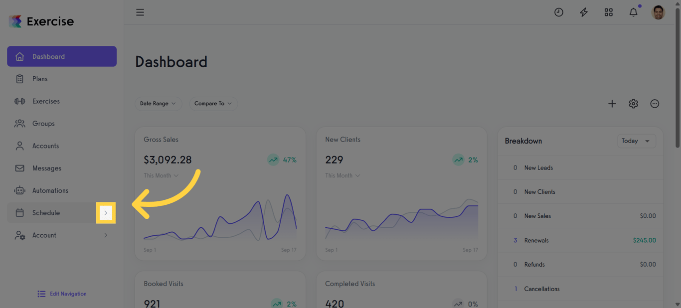 Click the arrow menu