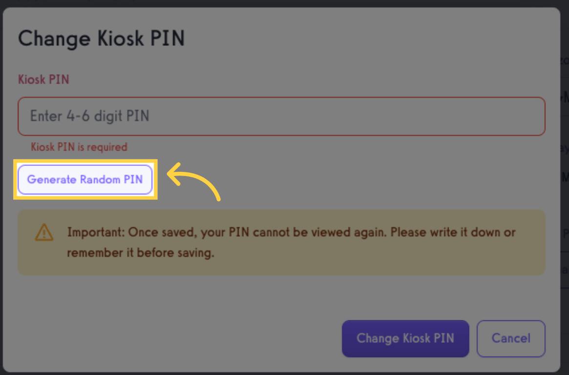 Enter Kiosk PIN