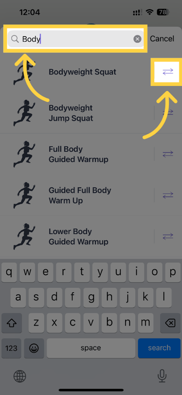 Search and swap icon screenshot