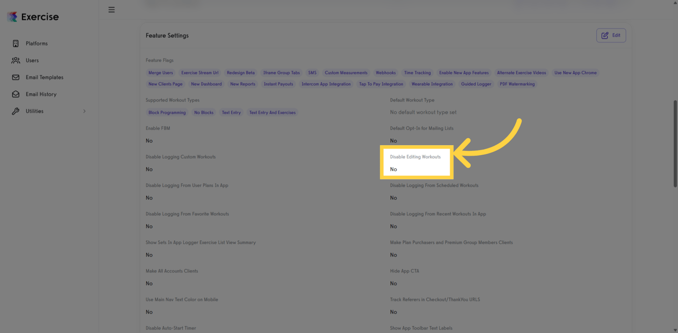Disable Editing Workouts flag screenshot