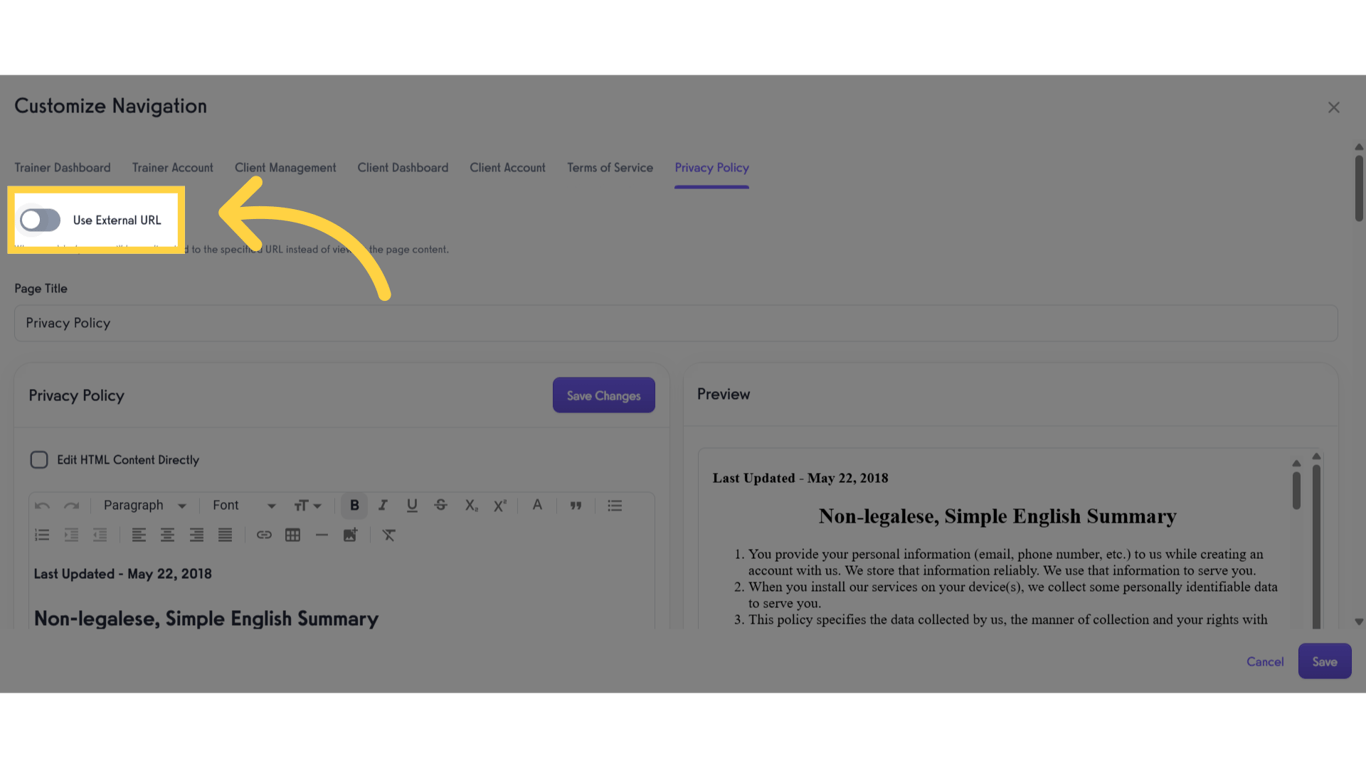 Toggle On 'Use External URL'