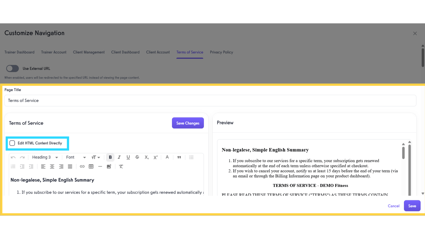 Edit Terms of Service