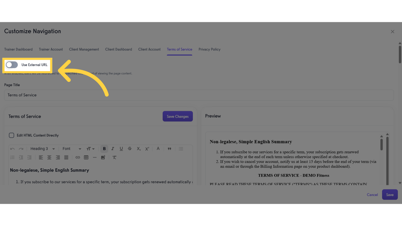 Toggle On 'Use External URL'
