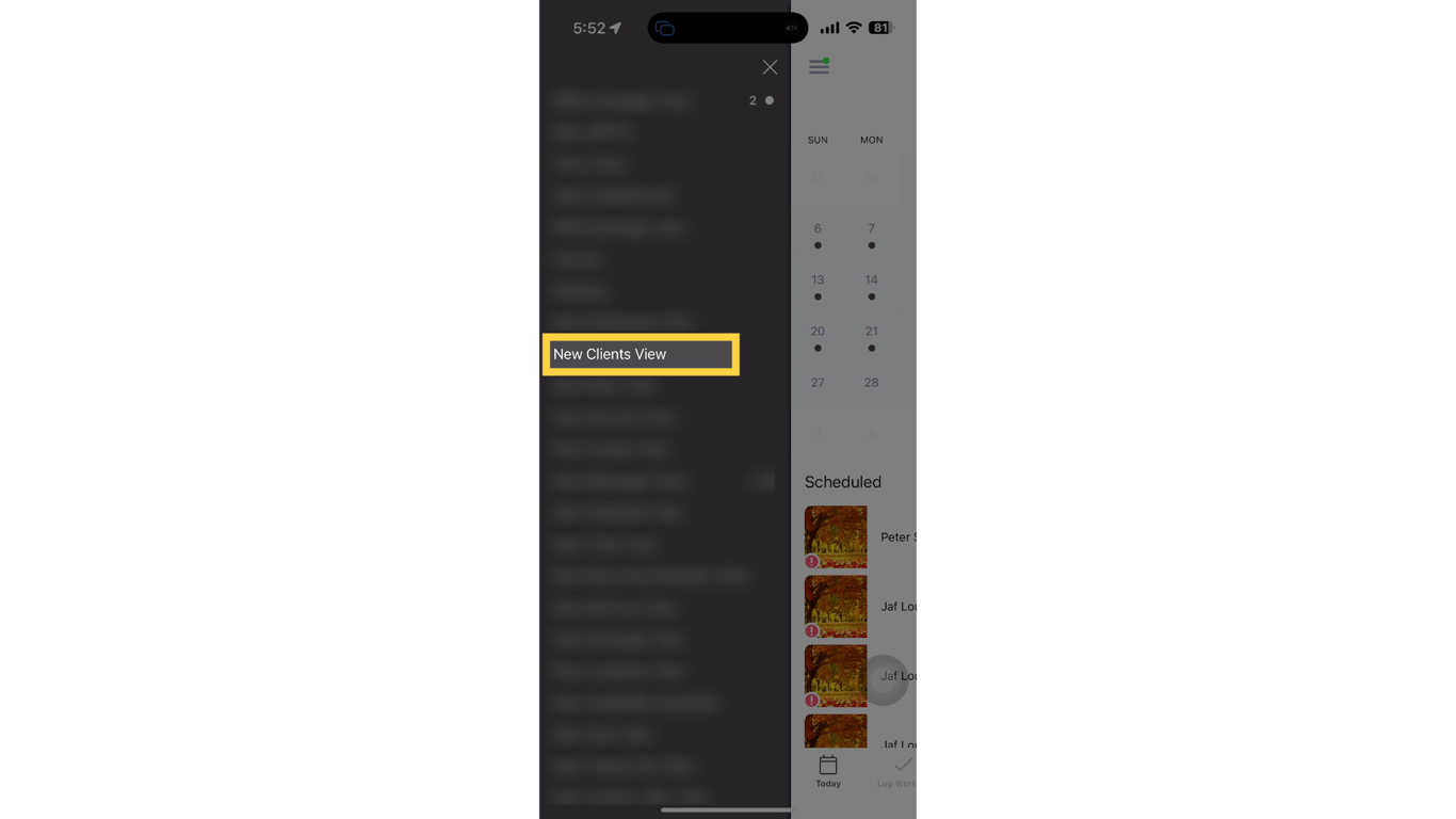 Tap your configured menu for clients.
