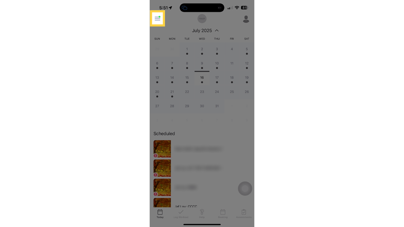 Open your mobile application as a trainer.