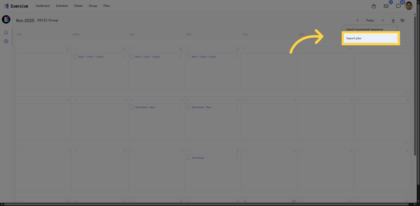 Screenshot showing Import Plan option.