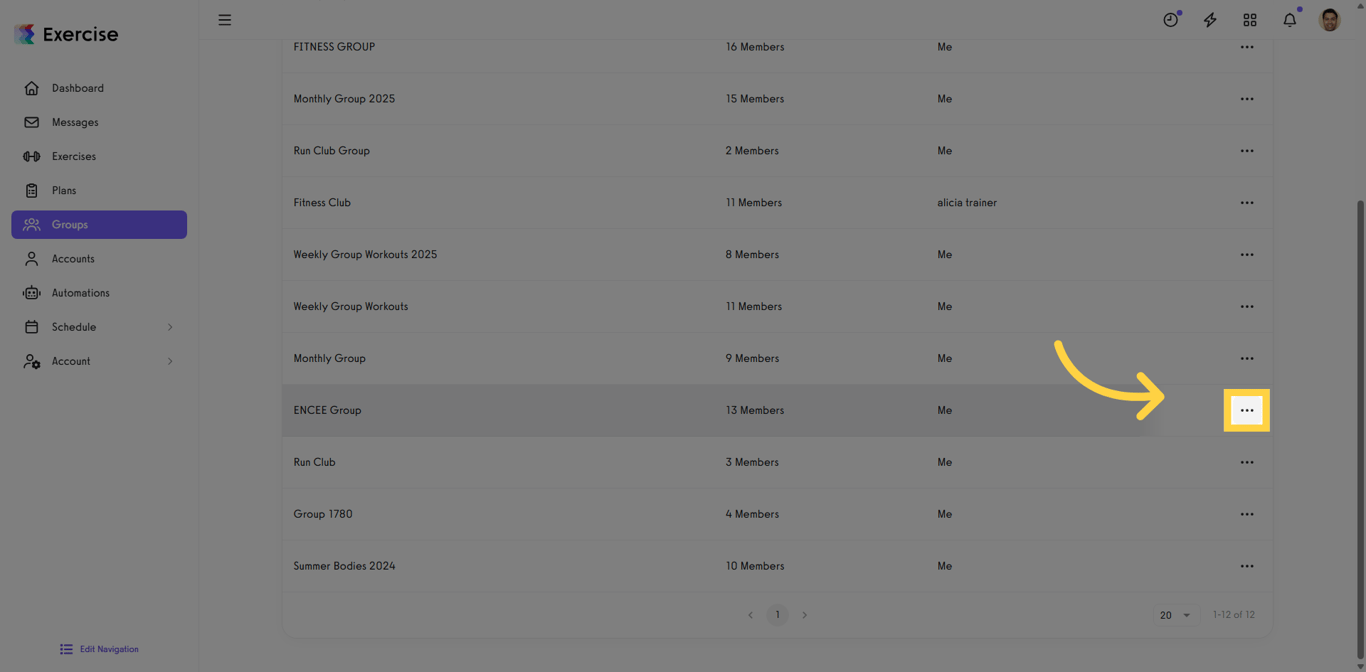 Screenshot showing the group options menu.
