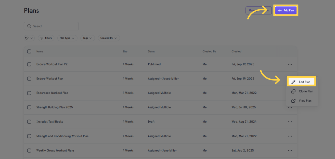 Click 'Add Plan' or 'Edit Plan'.