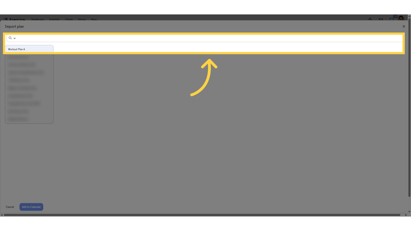 Search the workout plan to import.