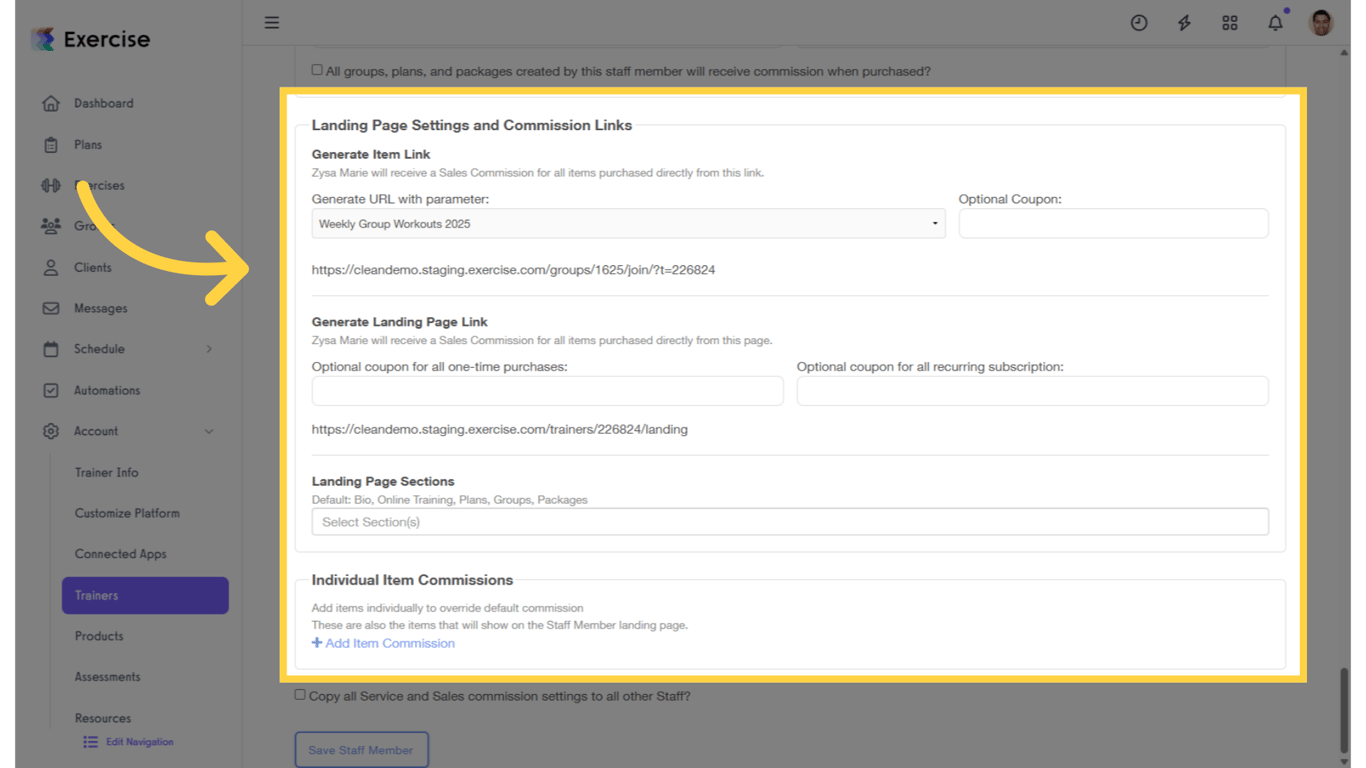 Go to Landing Page Settings and the Commission Links section.