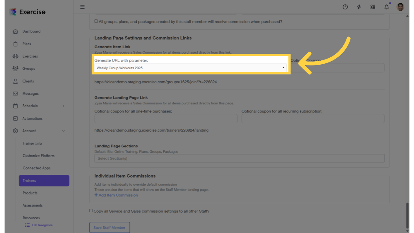 Select from the “Generate URL with parameter” drop-down list.