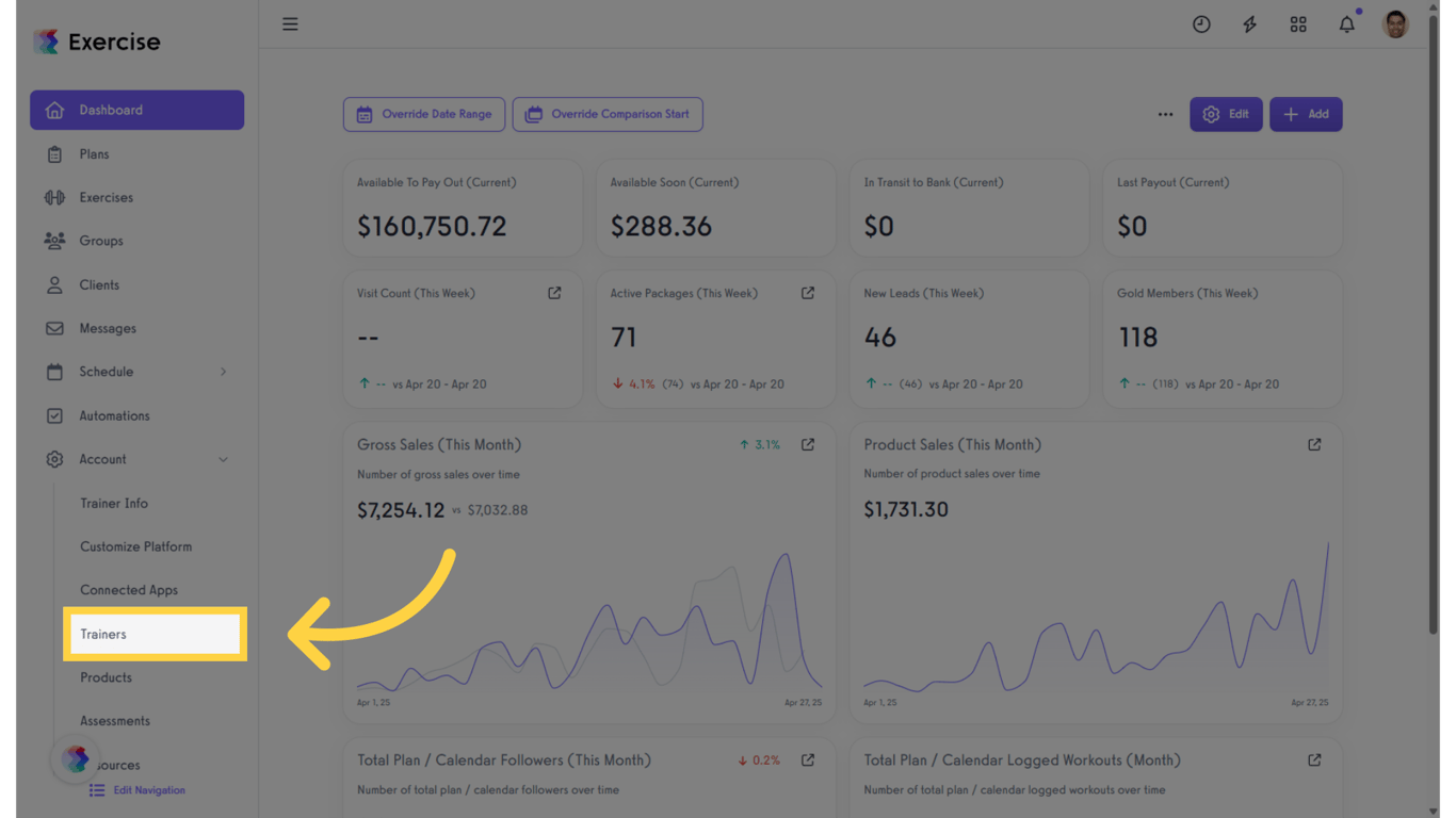 Click on the “Trainers” tab on the left sidebar.