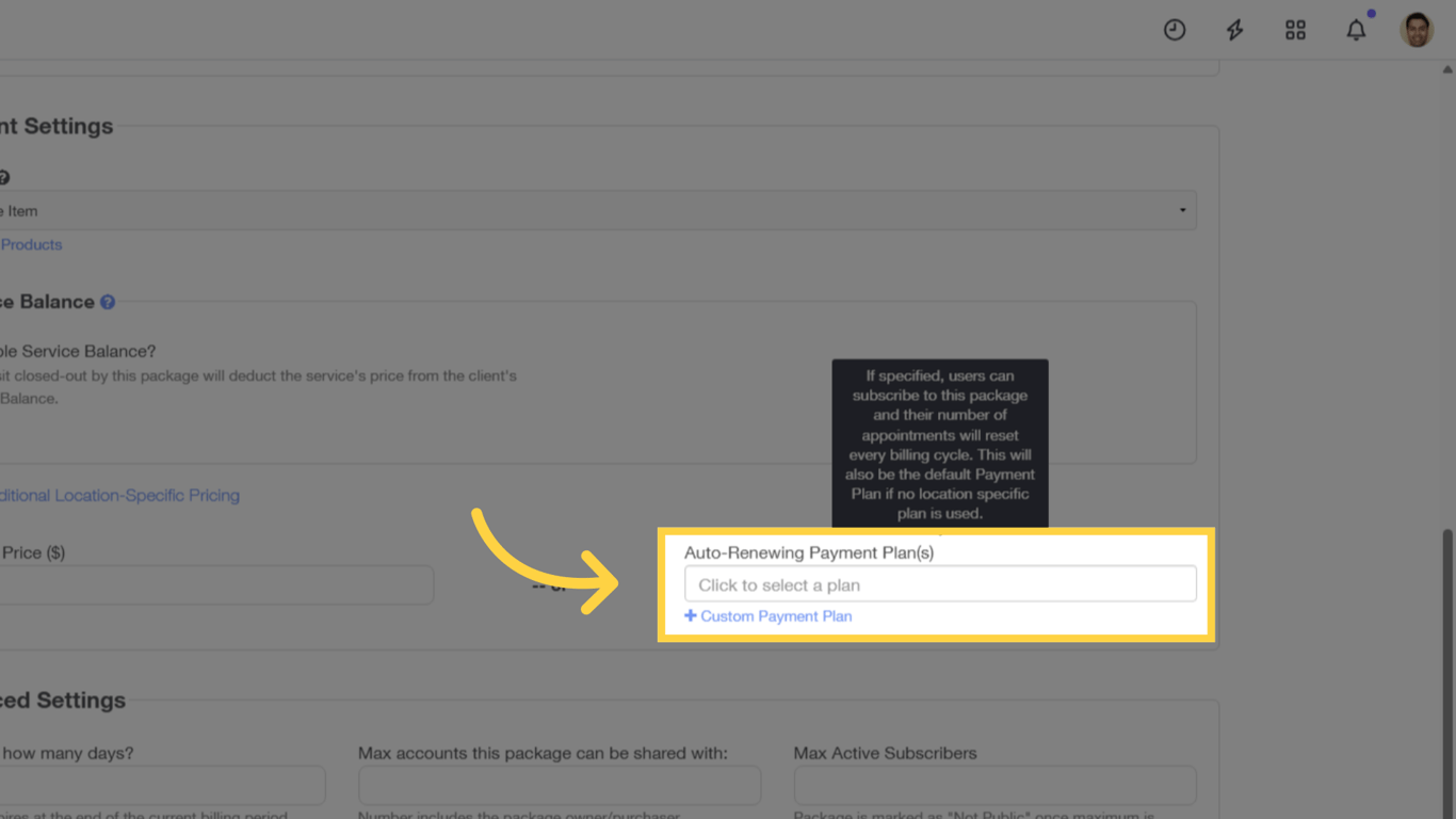 Select the Payment Plan