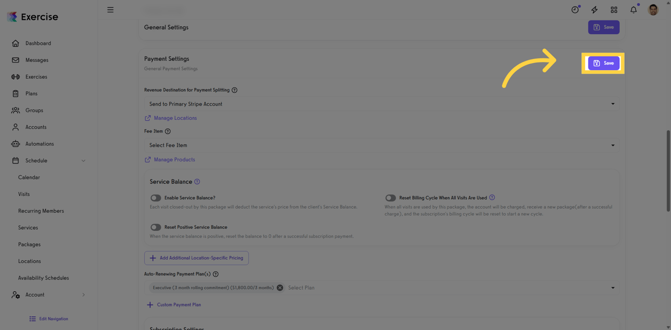 Save your payment settings