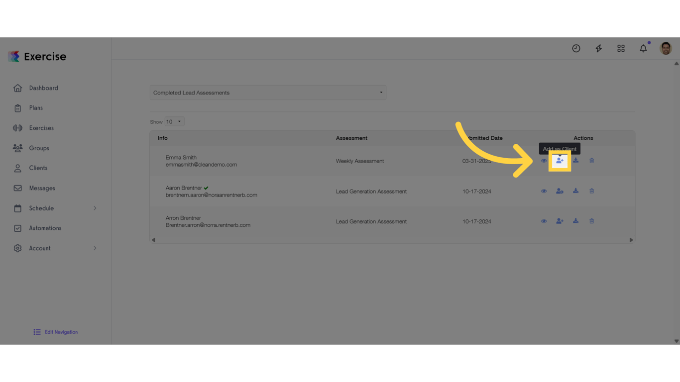 Click add client icon.