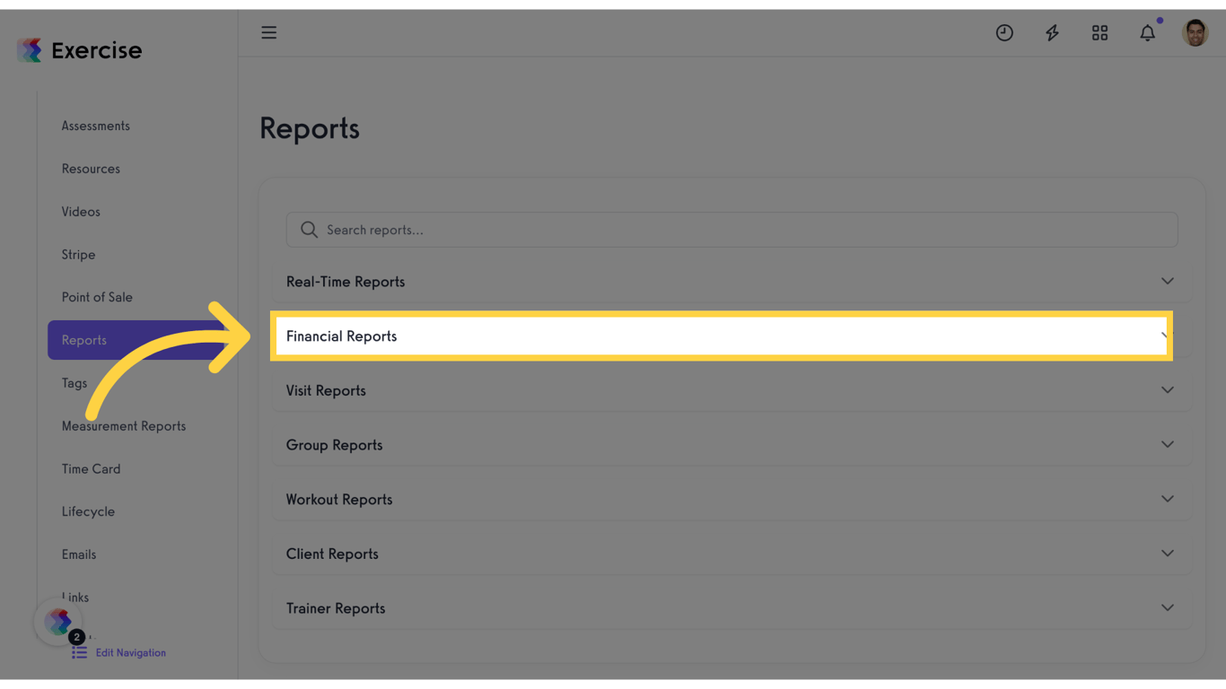 Click 'Financial Reports'