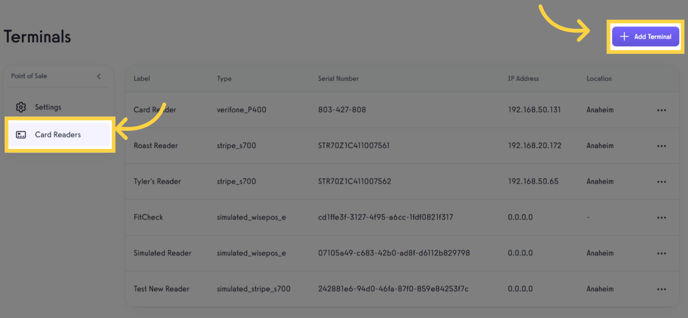 Open Card Readers and click Add Terminal.