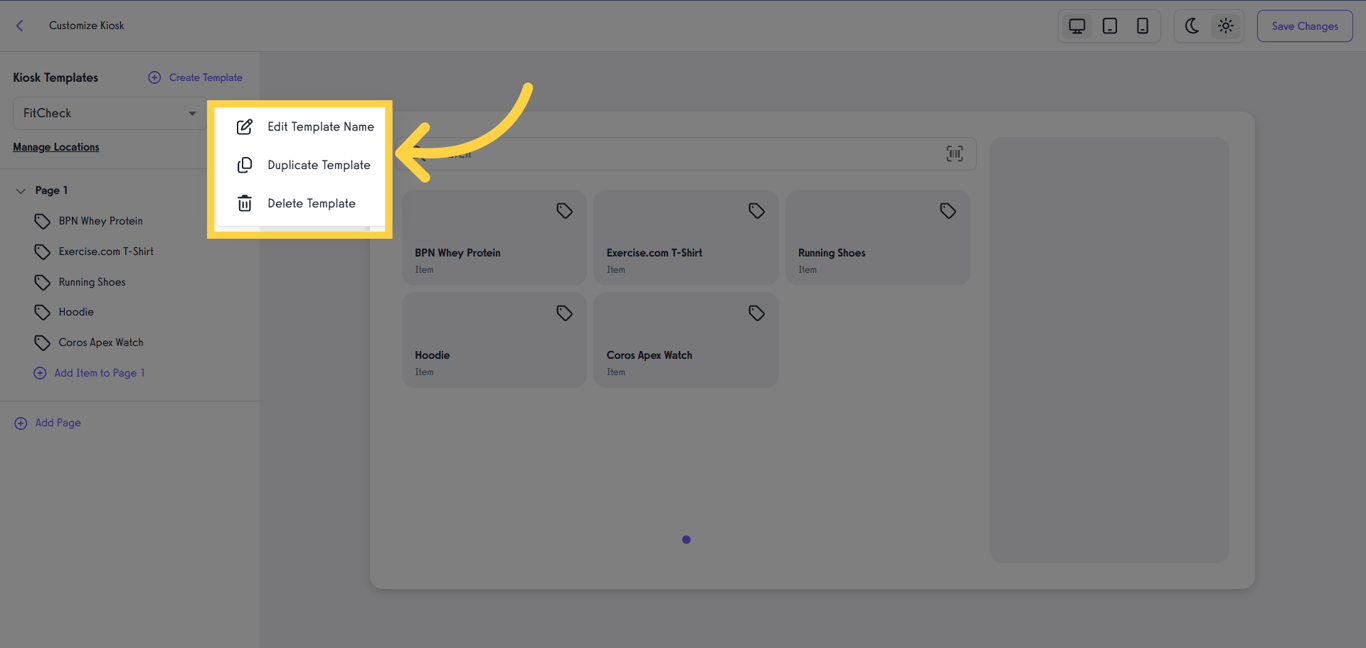 Use the three-dot menu to edit, duplicate, or delete a template.