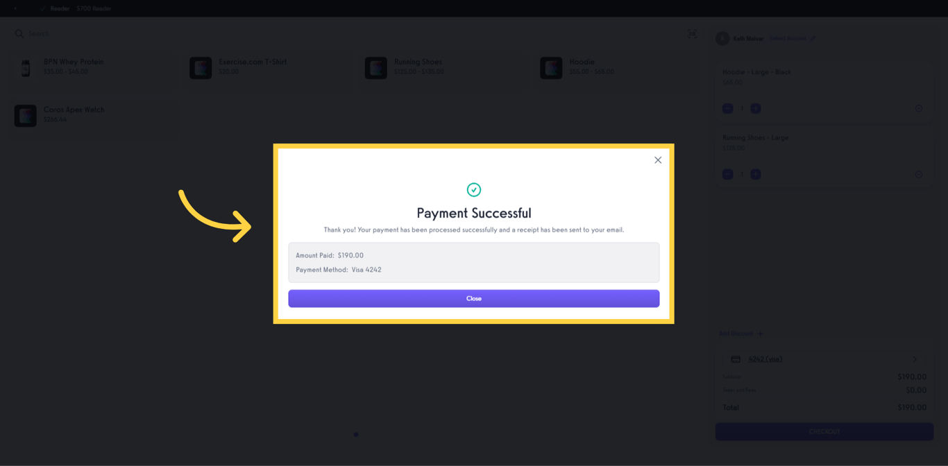 Purchase confirmation screen.