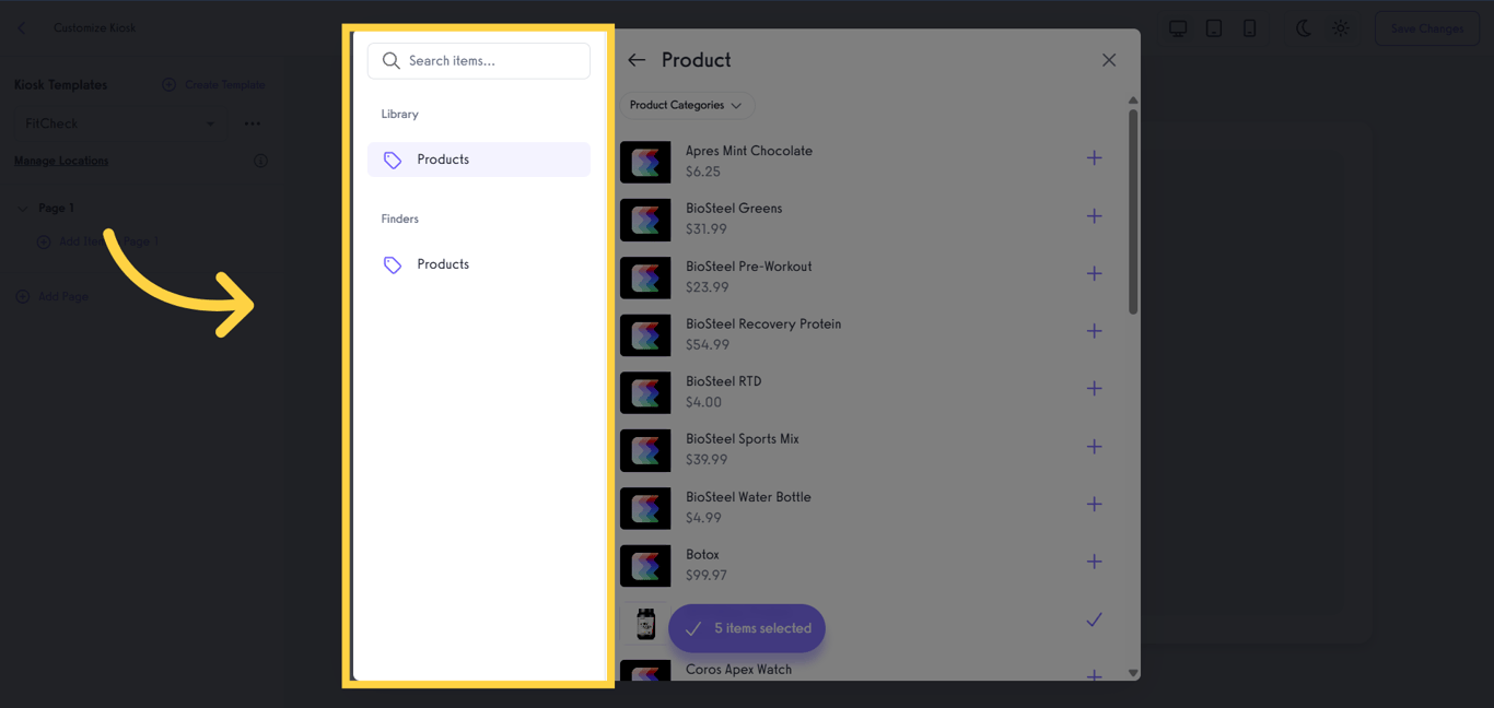 Choose items from Library or Finders.